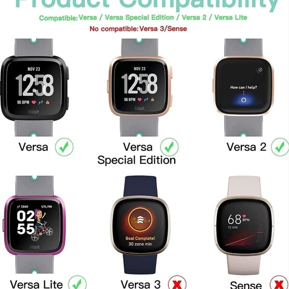 Fitbit Versa 2/3/Sense/Special Edition & Lite Black, White & Grey Athletic Bands - Picture 2 of 12